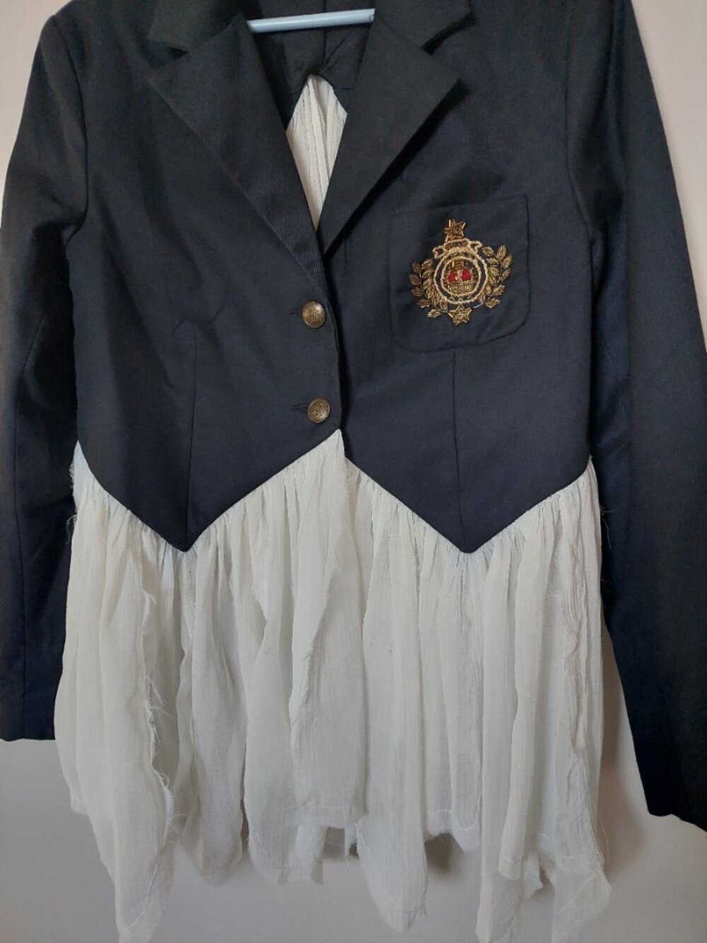 Free People Women's Sz S Ballet School Blazer Embroider Patch Navy - Picture 5 of 9